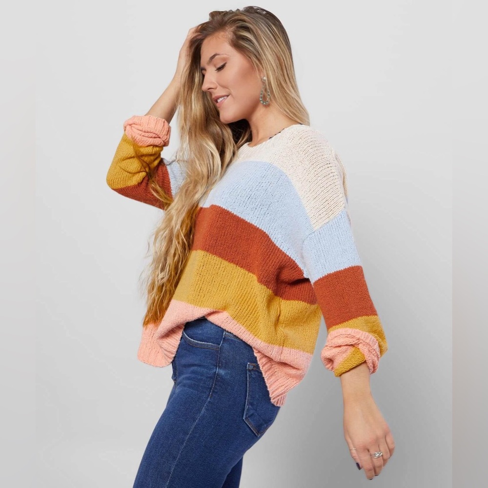 Billabong Colorblock Knit Sweater | Pastel Neutral | Cozy Pullover | Size Small